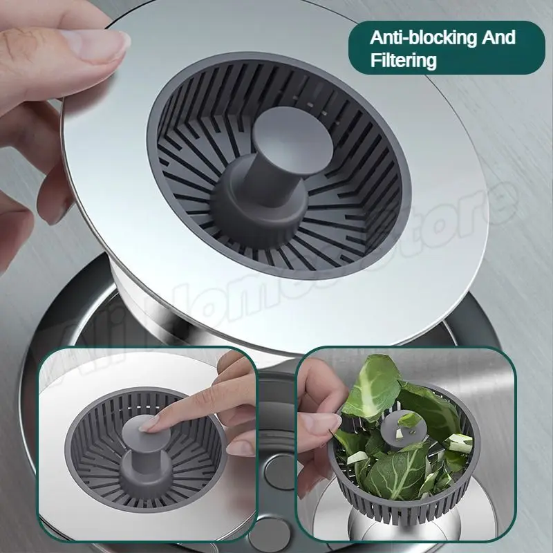 Kitchen Filter Sink 3 in 1 Pop Up ABS Silver Plated Sink Strainer Drain Basket Stopping Blockage Bouncing Core Leak-proof Plug