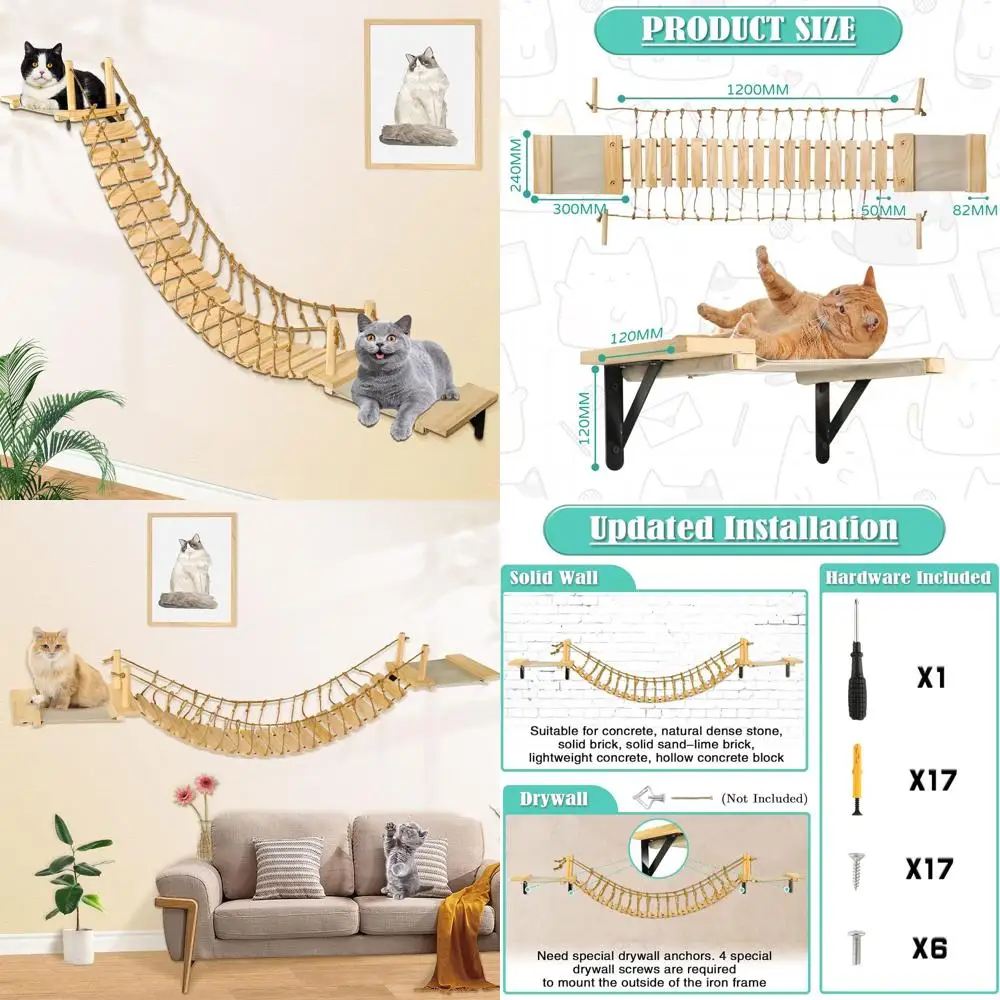 

Настенный мост для кошек 70 с гамаком, деревом, установленным окунем и полкой для облаков