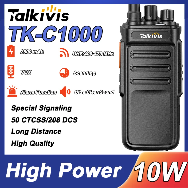 Talkivis TK-C1000 High Power Walkie Talkie 10W UHF 400-470MHz Portable Long Range Two Way Radio Handheld Transceiver For Hunting