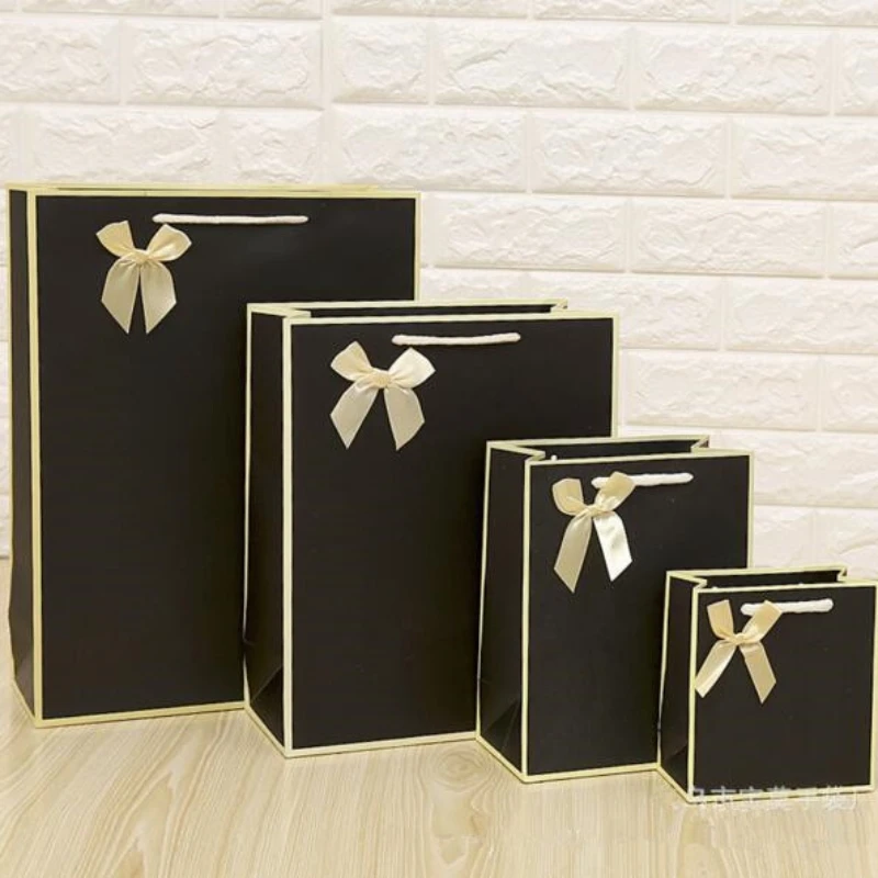 

Free Design 100PCS/LOT Black Paper Bag/Paper Gift Bag Best Gift Packing Bag Print LOGO Free Shipping