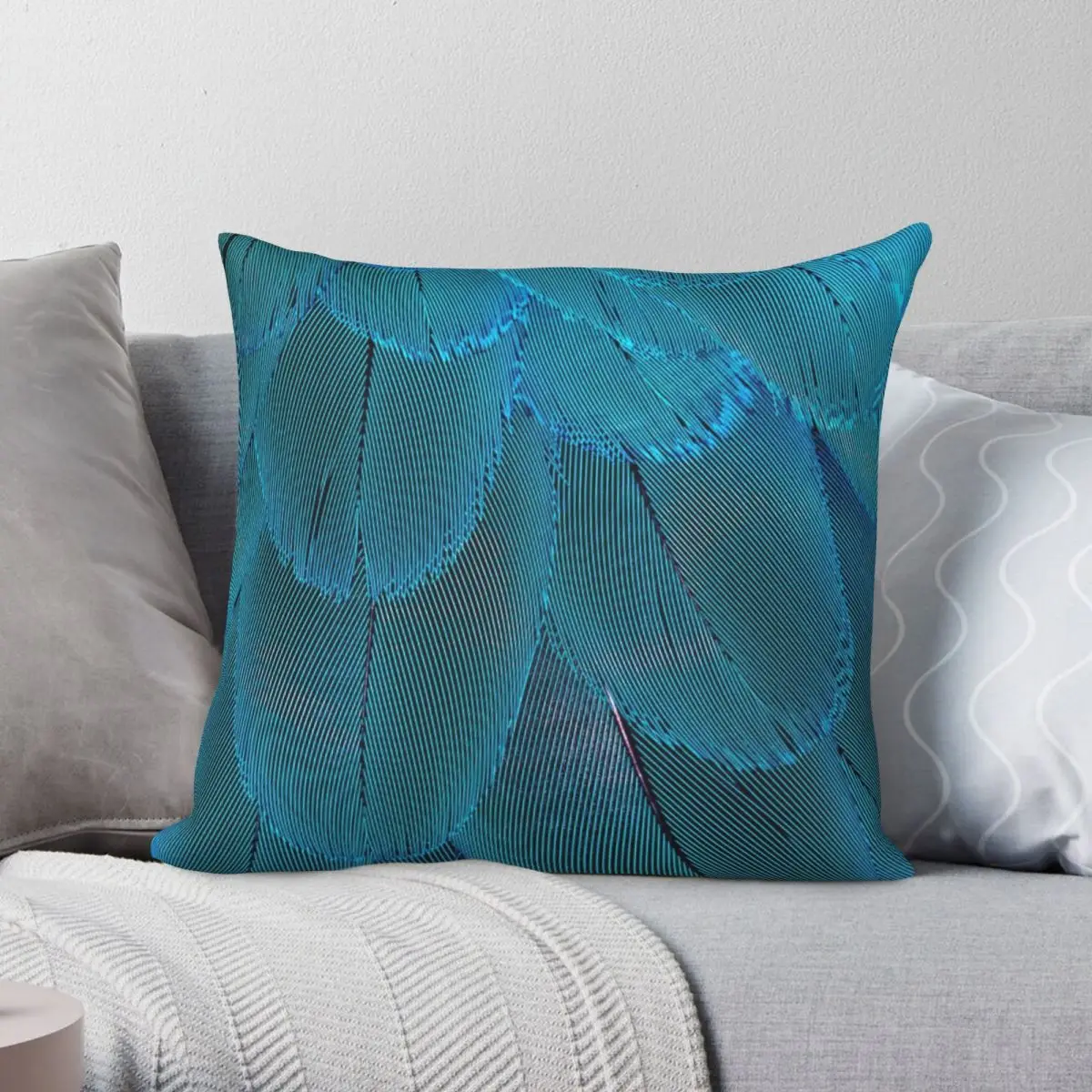 Feathers Green Teal Blue Pillowcase Polyester Linen Velvet Creative Zip Decor Pillow Case Car Cushion Cover