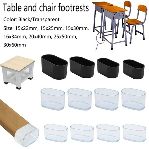 Gorros para patas de silla ovalados antideslizantes de 12 a 4 piezas, almohadilla para muebles transparente negra, protectores de suelo a prueba de arañazos para patas de sillas de mesa, protector para muebles
