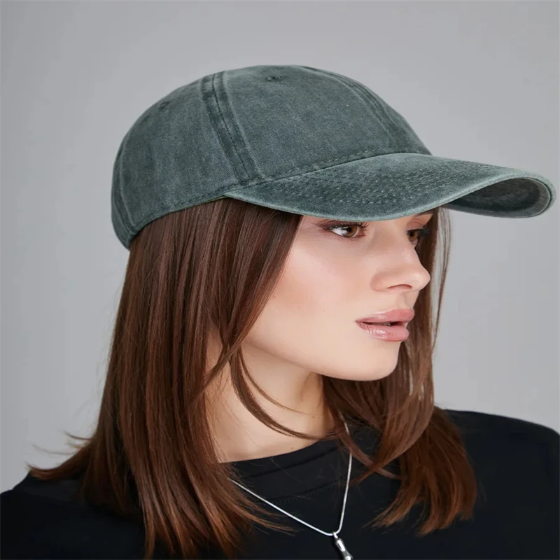レトロなウォッシュ加工コットン野球帽（男女兼用）、ヒップホップキャップ、リブ付きミリタリーグリーンキャップ、アウトドアカジュアルスポーツキャップ