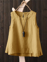 ZANZEA Women 2025 Summer Tank Tops Holiday Sleeveless Cotton Linen Casual Loose Beach Tees Oversized Solid Color Blouse Camis