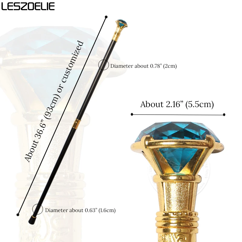 Lake Blue Crystal Luxury Walking Stick For Men Decorative Walking Cane Women Diamond Handle Elegant Fashion Walking Stick