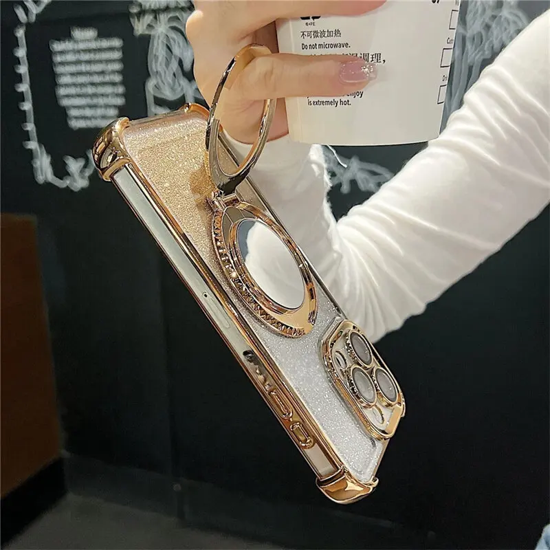 Glitter Plating Mirror Bracket Case For Samsung Galaxy A55 A15 A16 A26 A35 A34 A14 A06 A05 A05S A04 A53 A52 A12 A33 A24 A25 A32