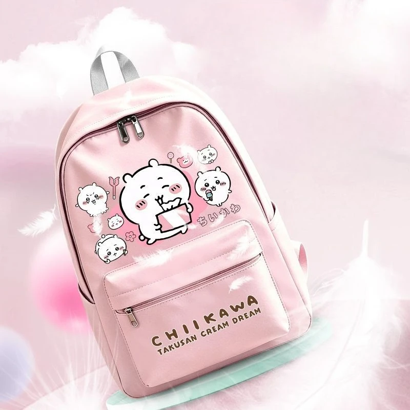 Anime Cartoon Kawaii Chiikawa Lighten Load Schoolbag Shoulders Zipper Hierarchical Storage Waterproof High-capacity Side Pocket