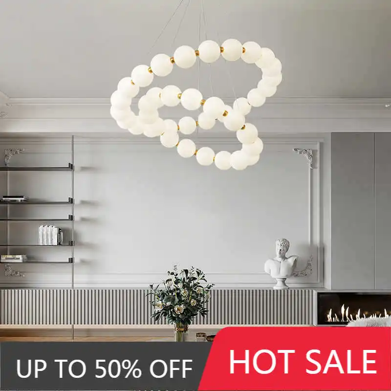 Nordic Modern Minimalist Luxury LED Chandelier Cream Pearl Circle Pendant Light Home Room Decoration For Living Dinning Bar Lamp