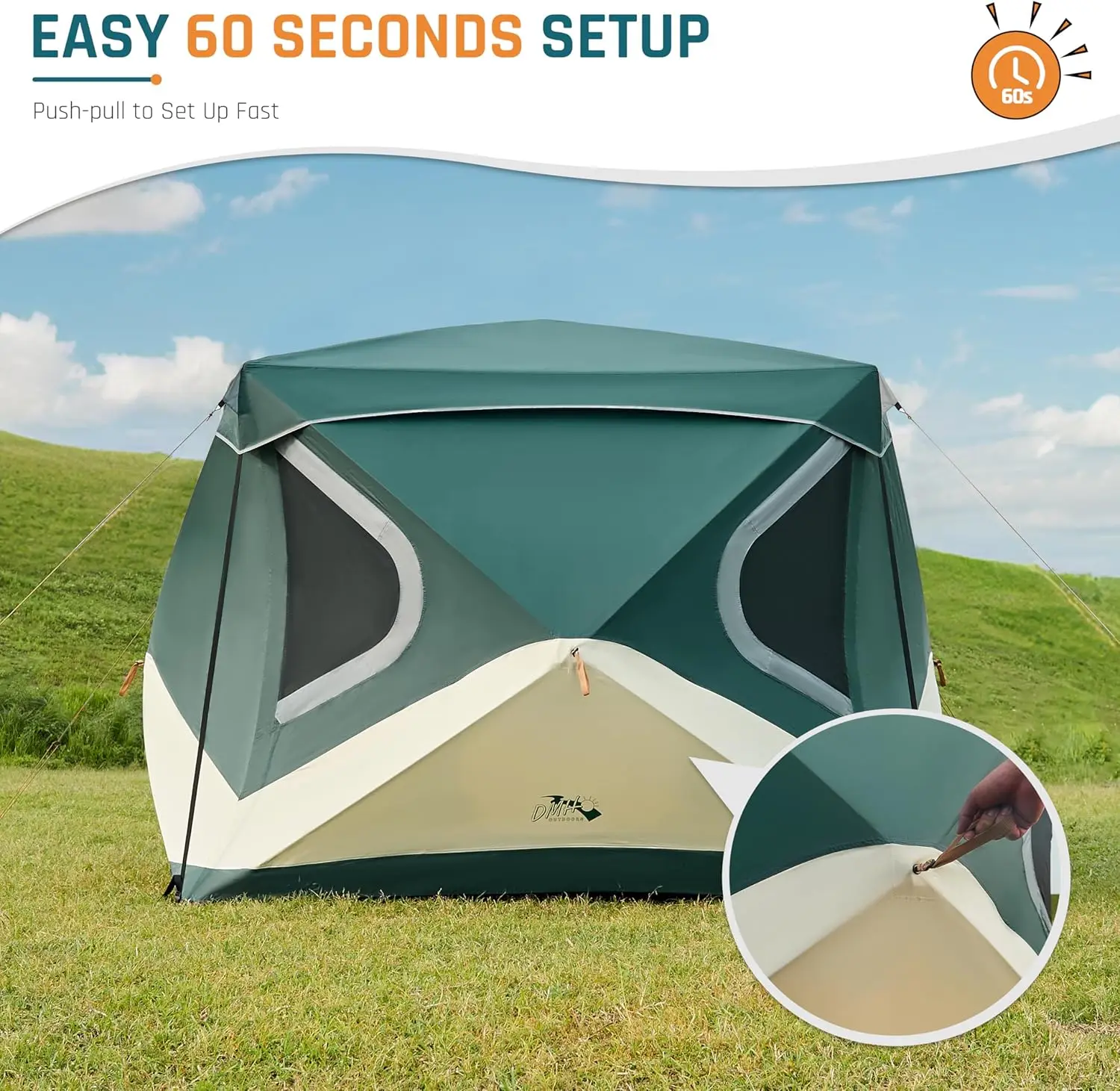 Cabin Tent, Easy 60 Second Setup Family Tents for Camping, Pop up Camping Tent, Large Waterproof Tents for Outdoor Camping