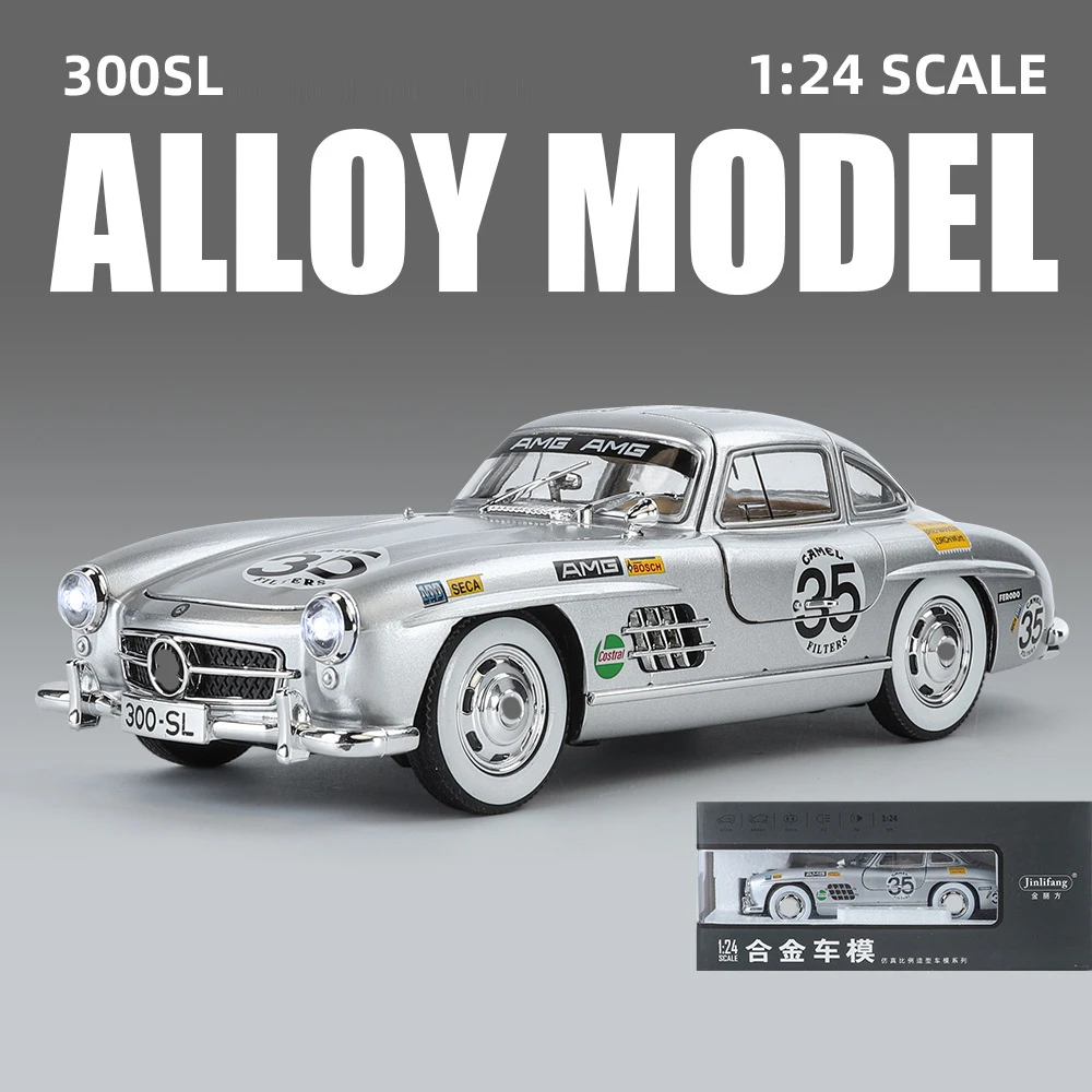 1:24 300SL 35# Vintage Classic Alloy Car Model Diecasts Toy With Sound and Light Vehicles Decoration Toys For Kids Gift