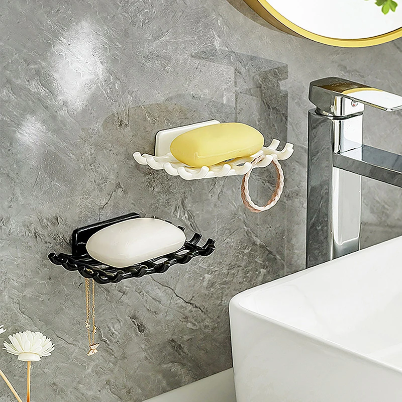 No-punch Soap Holder No-punch Grid Soap Dish Wall-mounted Soap Bathroom Holder Bathroom Storage Box Drain Rack Bath Supplies