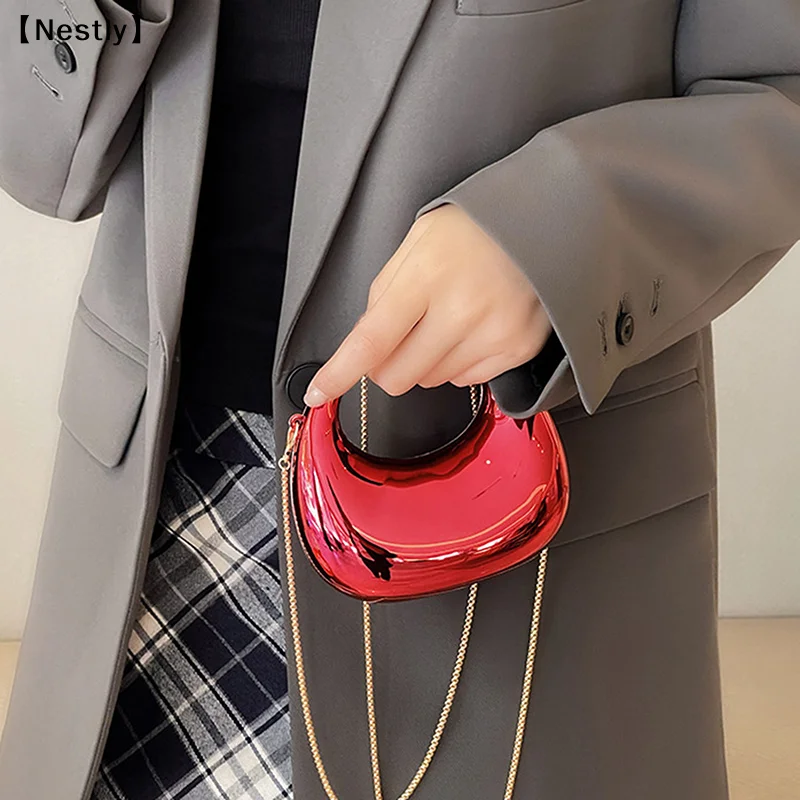 Damen-Umhängetasche mit Kette, kleine Geldbörse, Acryl, metallischer Glanz, Halbmond-Form, Party- und Bankett-Damentasche, luxuriöse Handtasche〔Nest〕 – Detail 13