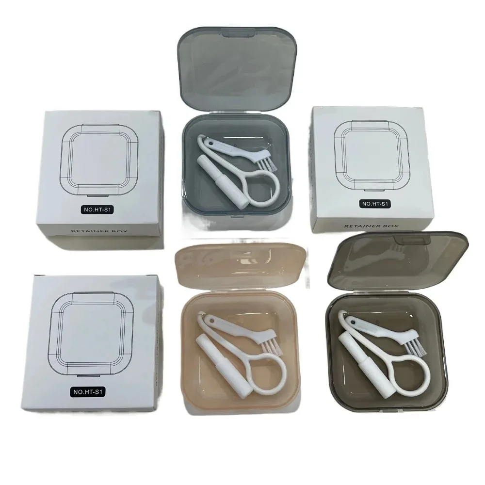 New hot Portable Travel Retainer Case with Aligner Remover Brush Leakproof Denture Box BPA Free Orthodontic Mouth Guard Holder