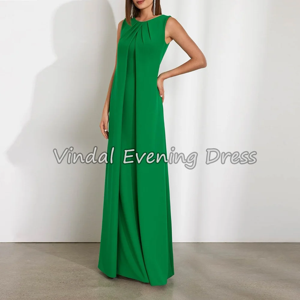 

Vindal Crepe A-line O-neck Pleats Simple Saudi Evening Party Dresses For Women 2025 With Sleeveless Floor Length Arab Party Gown