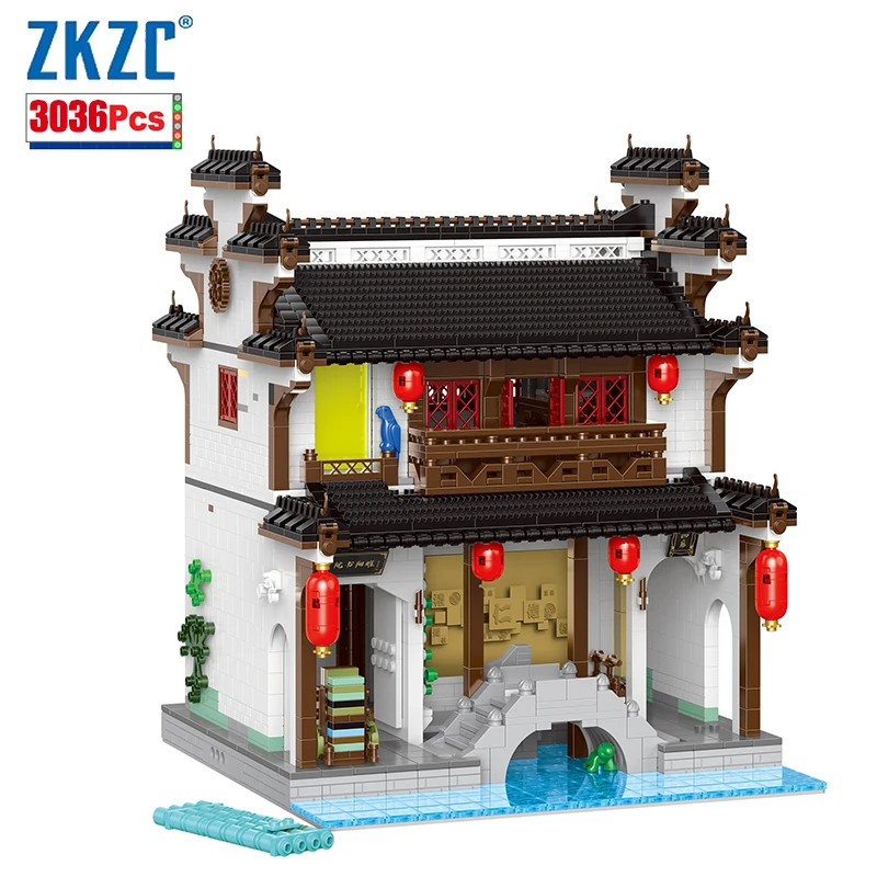 

City Streetscape Zhonghua Street Jiangnan Water Town Series MOC Huaiyang Shuyuan Villa Model Brick Children Toys Gifts