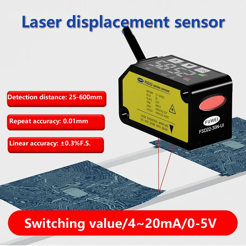 Laser Displacement Sensor,High-precision Distance 、Thickness Measurement,High and Low Switch Analog Quantity FSD22-30N-UI