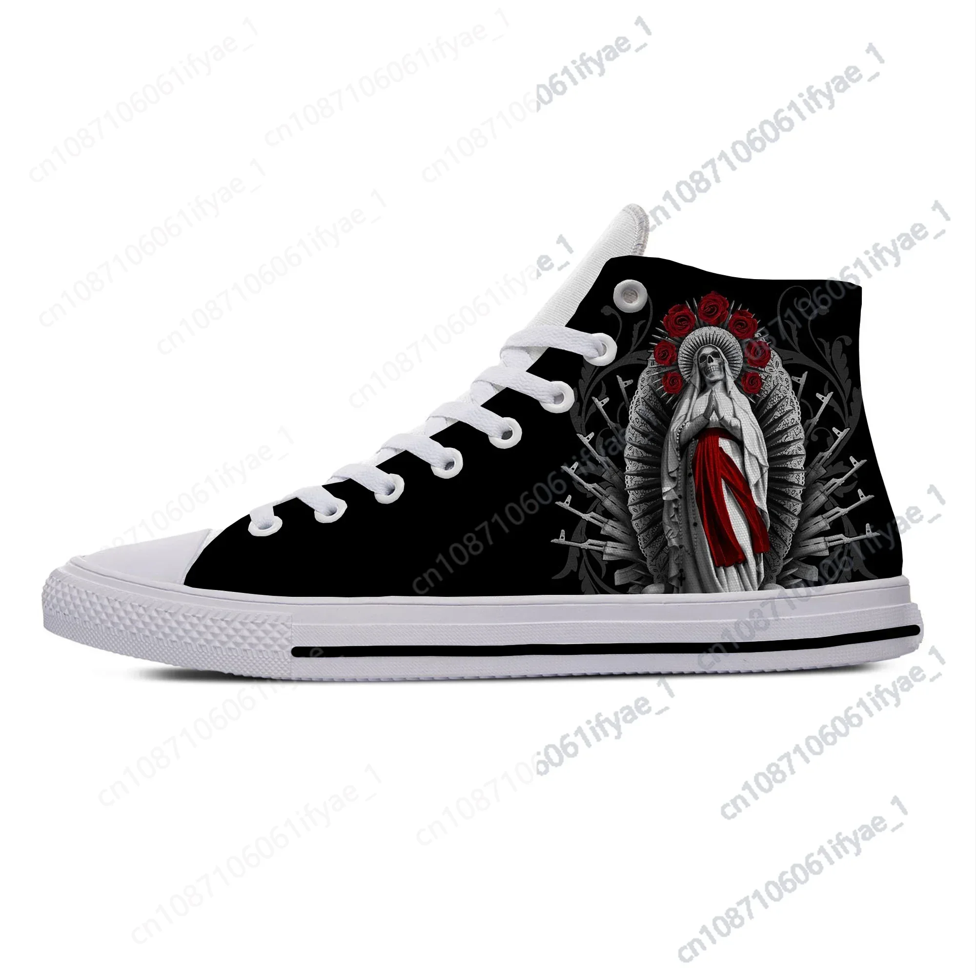 

Hot Cool Santa Muerte Horror Death Goth Mexican Skull Casual Cloth Lightweight Shoes High Top Men Women Classic Board Shoes