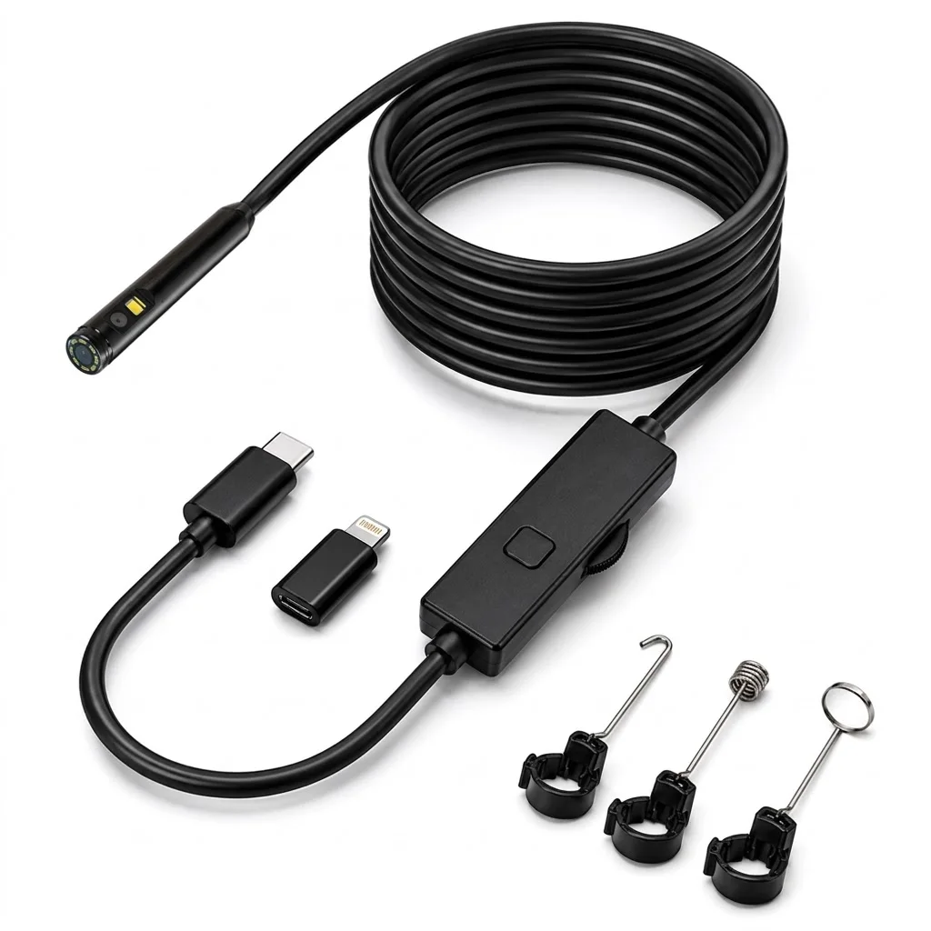 1080P Dual Lens Endoscope Camera for iPhone iOS Android 8mm Borescope Type-C Waterproof Automotive Pipe Inspection Tool