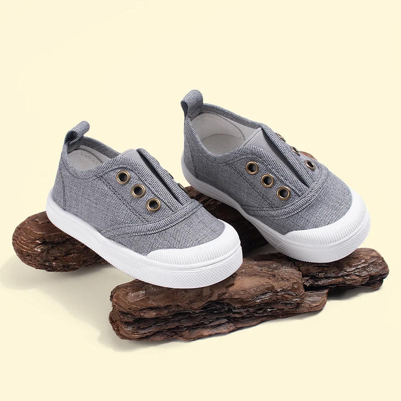 EDUBA 2025 Spring Elastic Slip-On Canvas Shoes,Boys Girls Casual Shoes with Eyelets, Lightweight Cold Adhesive Kids Shoes EW5S80