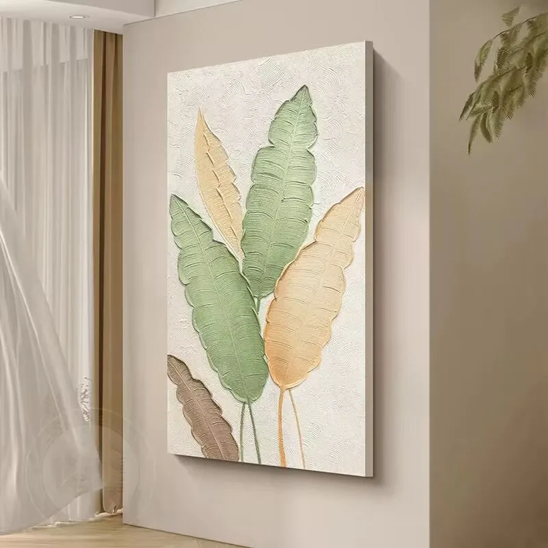 Abstract Large Leaf Handmade Oil Painting, Restaurant Decoration, Modern Simplicity Texture, Hanging Painting, Bedroom Sofa