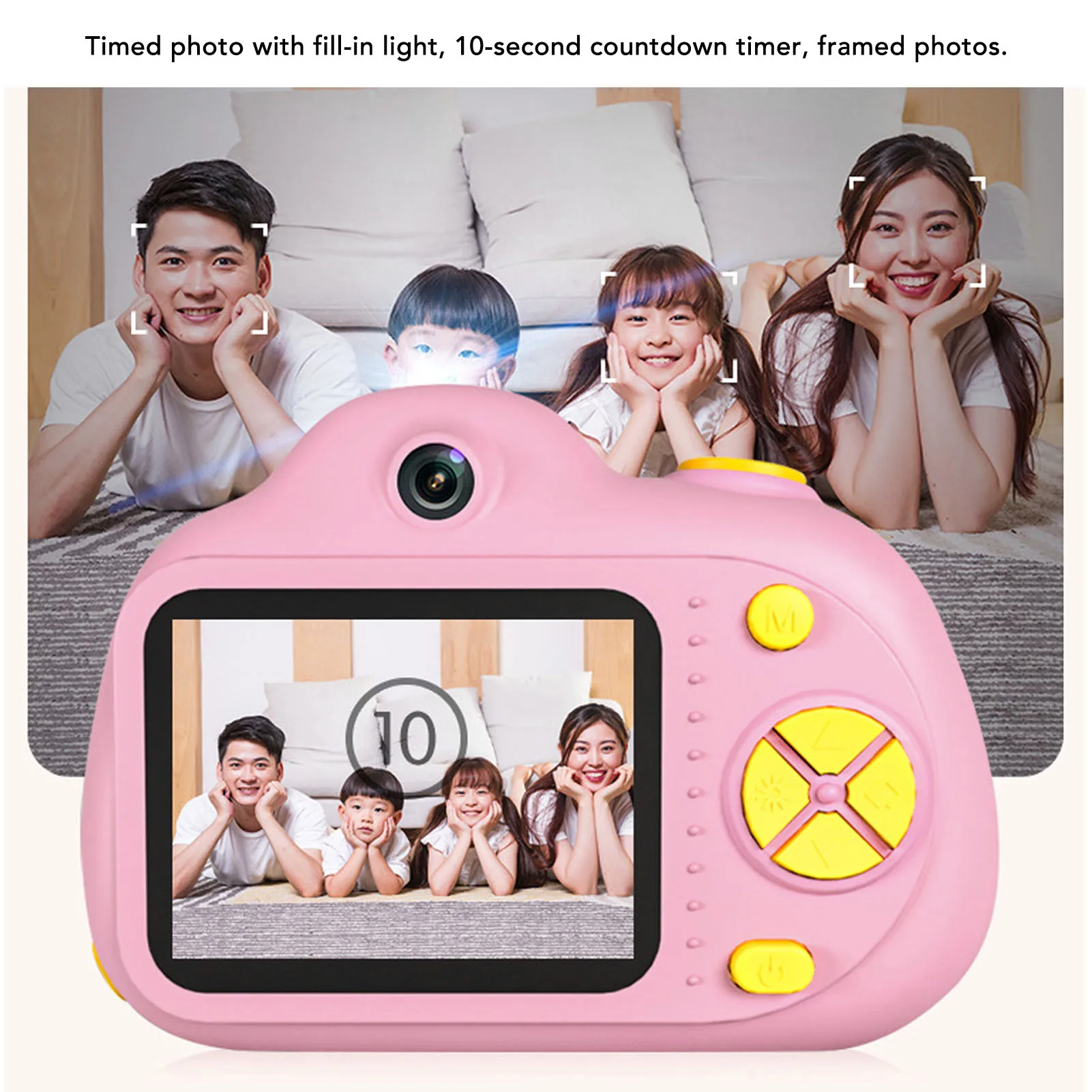 Compact Small Camera Cartoon Photo Frames Digital Camera OTG Compatibility 10S Countdown Timer with 32GB Memory Card for Travel