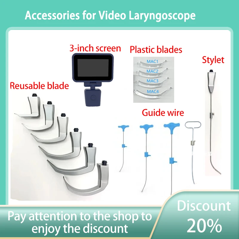 Video Laryngoscope ใบมีดสแตนเลส สายนํา 3 ขนาด และตะแกรง ใบมีดเหมาะสําหรับหน้าจอแบรนด์ CORE-RAY เท่านั้น