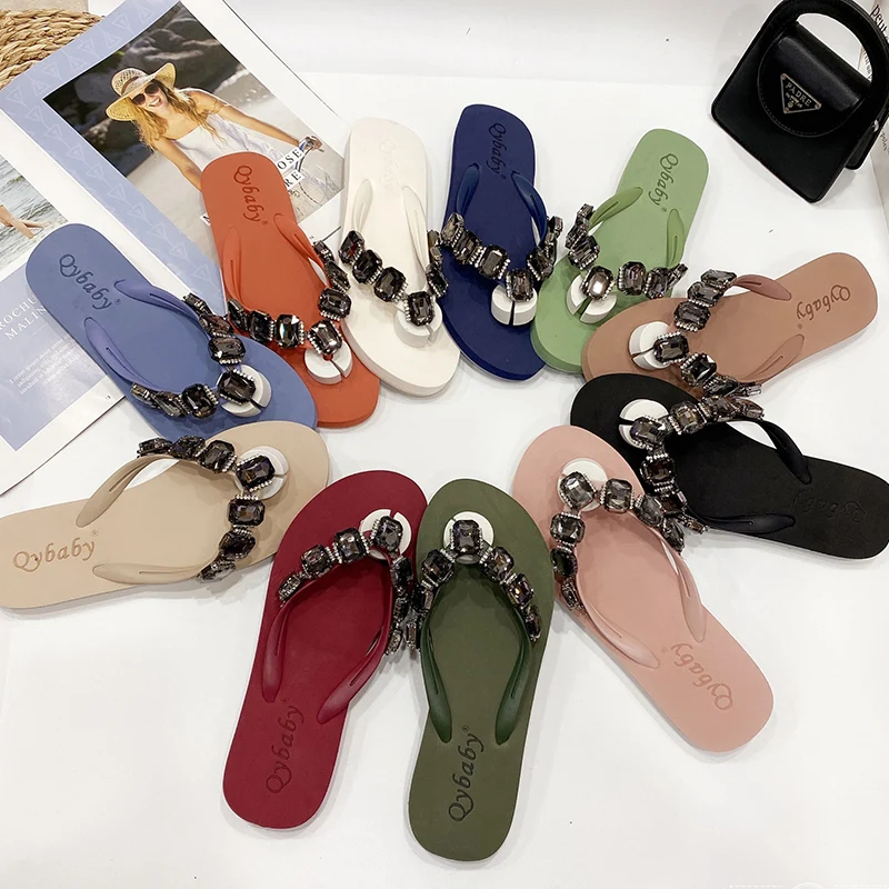 Fashion Women Summer sexy Slippers Grey Rhinestones Decoration Sandals Outside Non-Slip Slides Flip Flop Casual Shoes Female