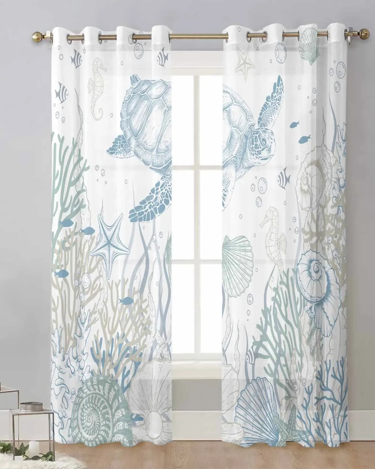 Curtains for Bedrooms Summer Blue Green Marine Organisms Bathroom Curtain Home Interior Curtains in the Living Room Decoration