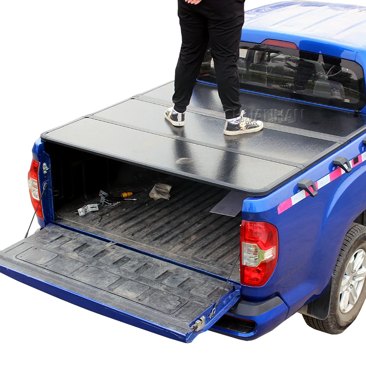 

Pickup Hard Folding Bed Cover Aluminum Alloy Tri Fold Tonneau Cover Grand Avenue for Dmax Amarok Triton Navara D22 D40