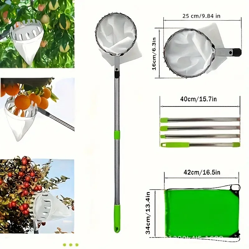 4 M Fruit Picker Tool Metal Gardening Orchard Picking Tool with Storage Bag Fruit Catcher for Cherry Berry Orange Lemon Pear