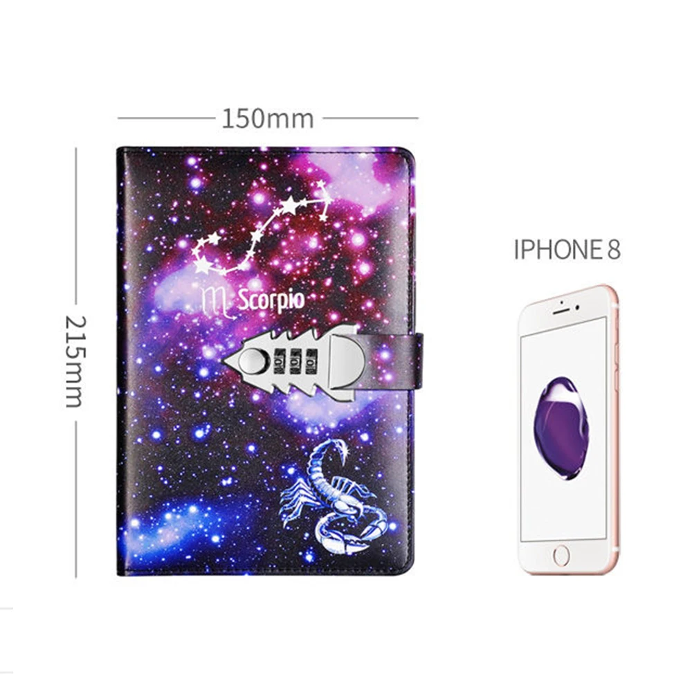 Password The Zodiac Constellation A5 Notebook With Lock Writing Pads Lockable Notepad Diary School Supplies As Student Gift ﻿