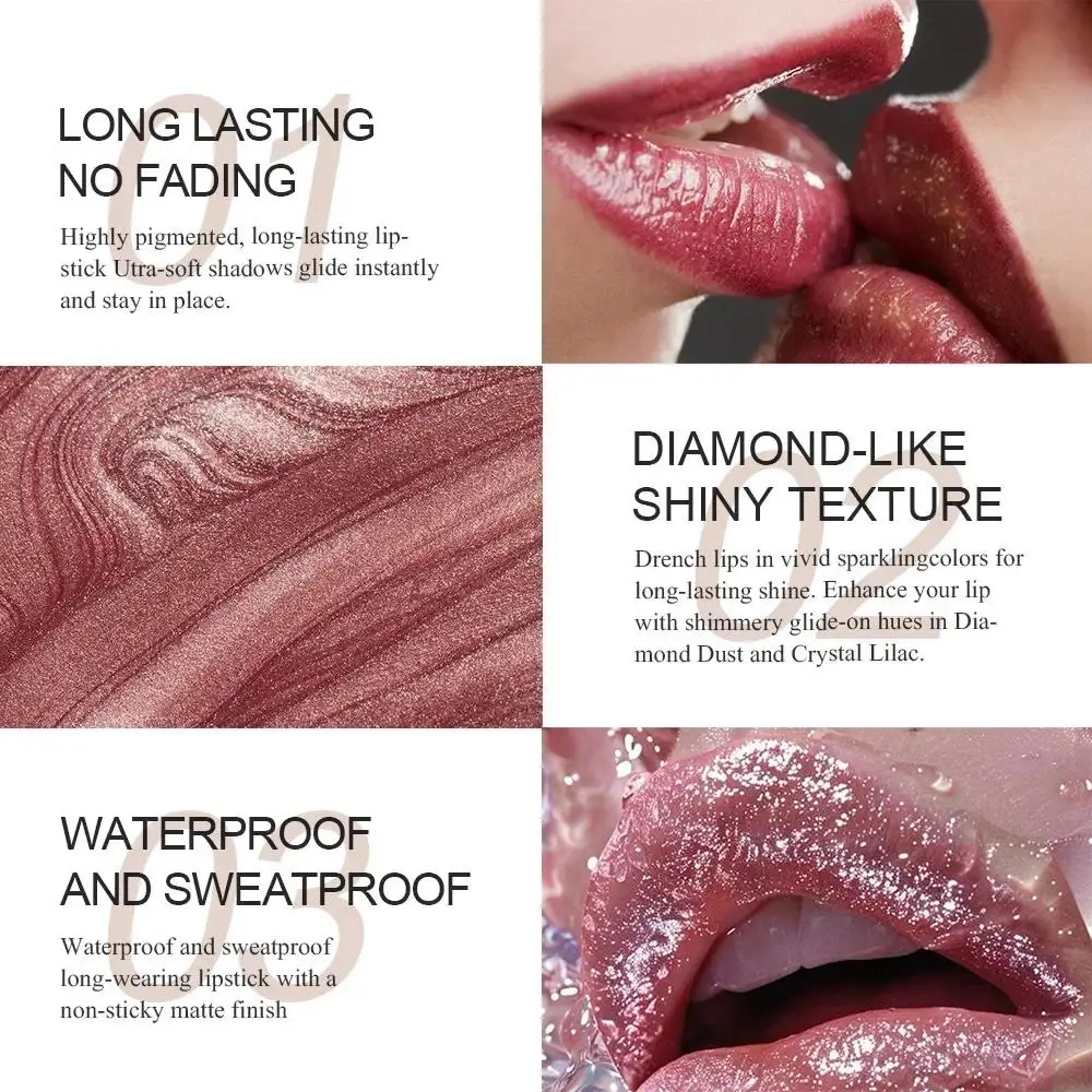 Lápiz labial de terciopelo nacarado de 6 colores, herramienta cosmética de maquillaje de labios con brillo resistente al agua hidratante de larga duración para mujer