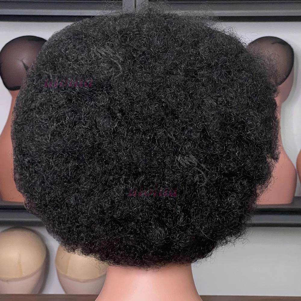 13x4 Lace Frontal Kurze Afro Kinky Curly Bob Geflochtene Haarperücke 8 Zoll Schwarze Echthaarperücke Vorgezupfte Federnde Lockige Perücke für Frauen – Detail 5
