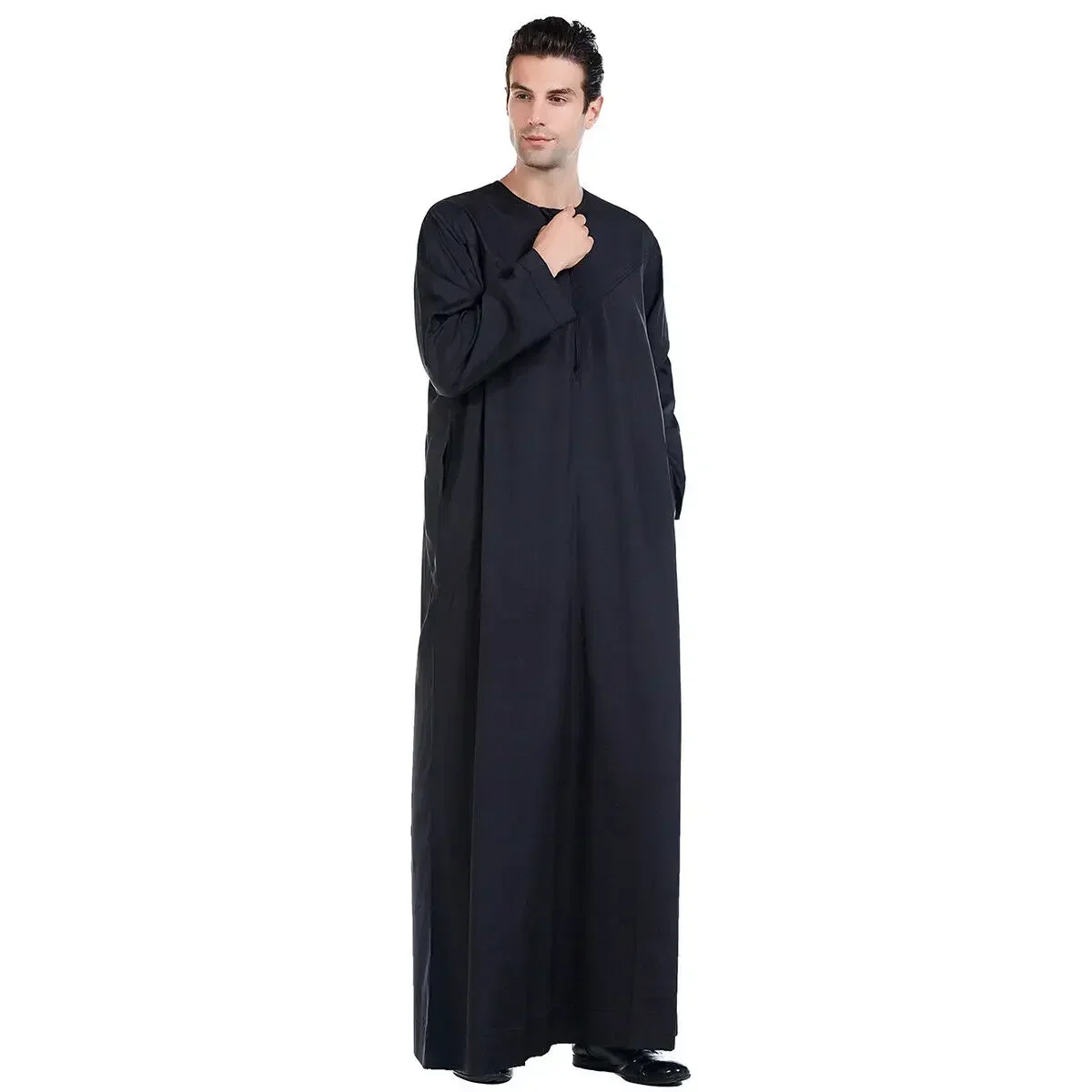 

Men Jubba Thobe Saudi Arabia Islamic Clothing Long Sleeve Abaya Muslim Kaftan Clothing Eid Ramadan Men's Robe Turkey Dress Gown