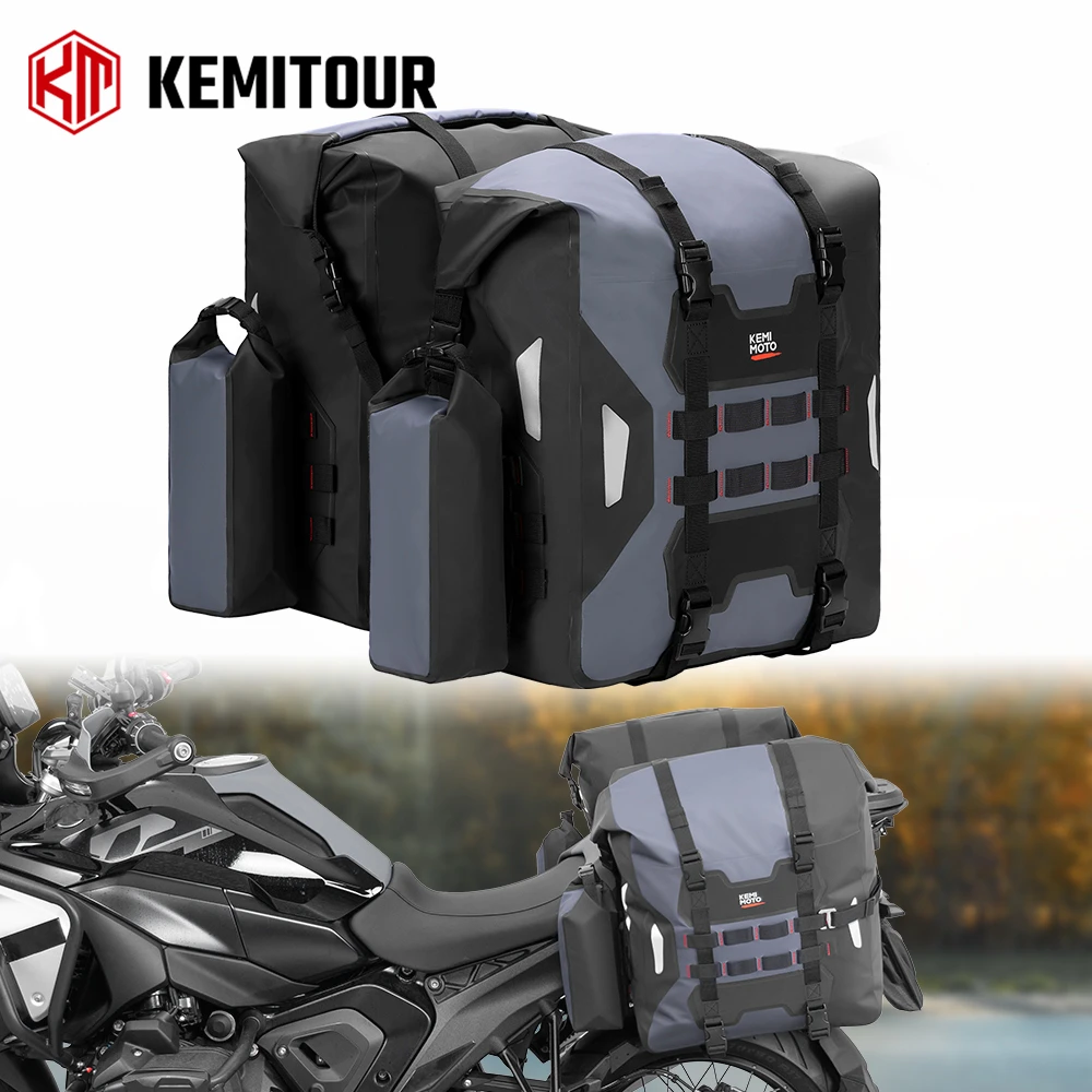 

PVC Waterproof Motorcycle Saddlebags with Bottle Holders Adventure Sport Bike Luggage Side Saddle Bags Universal for Most Bike