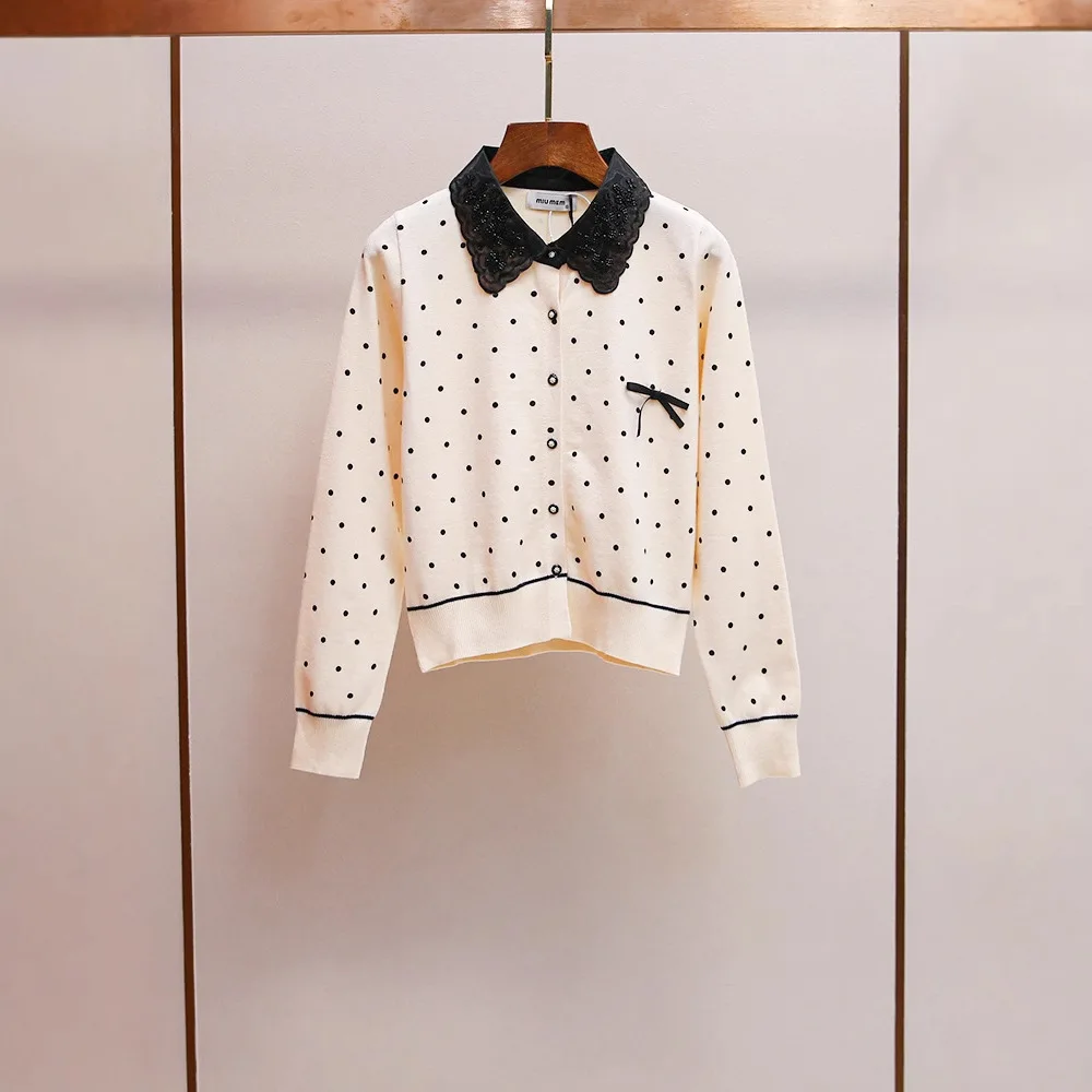 

Элегантный женский вязаный свитер MaSande в горошек с отложным воротником, простой корейский стиль, новинка осенней коллекции