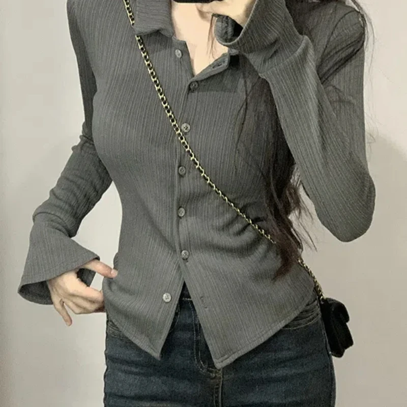 Spring Autumn New Pattern Pure Desire Wind Slim Design Sense Polo-Neck Long Sleeve T-shirt All-match Commute Hottie Tops