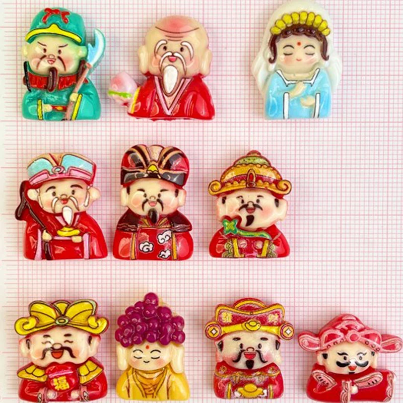 5PCS Mini New Year God Of Wealth Figurines Micro Landscape Ornament Car Interior Accessories Decor DIY Headwear Accessories