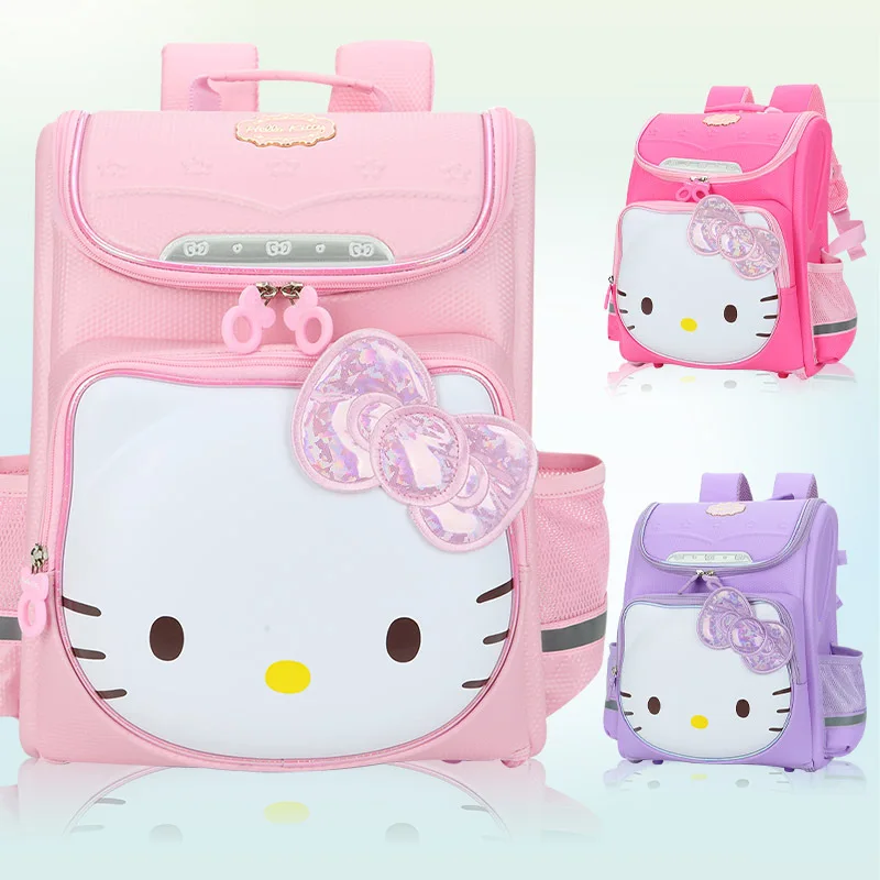 

Miniso Hello Kitty Girls Schoolbag Pupils School Bag Cartoon Grade1-4 Student Backpack Collapsible Dirt-Proof Princess Cute Gift