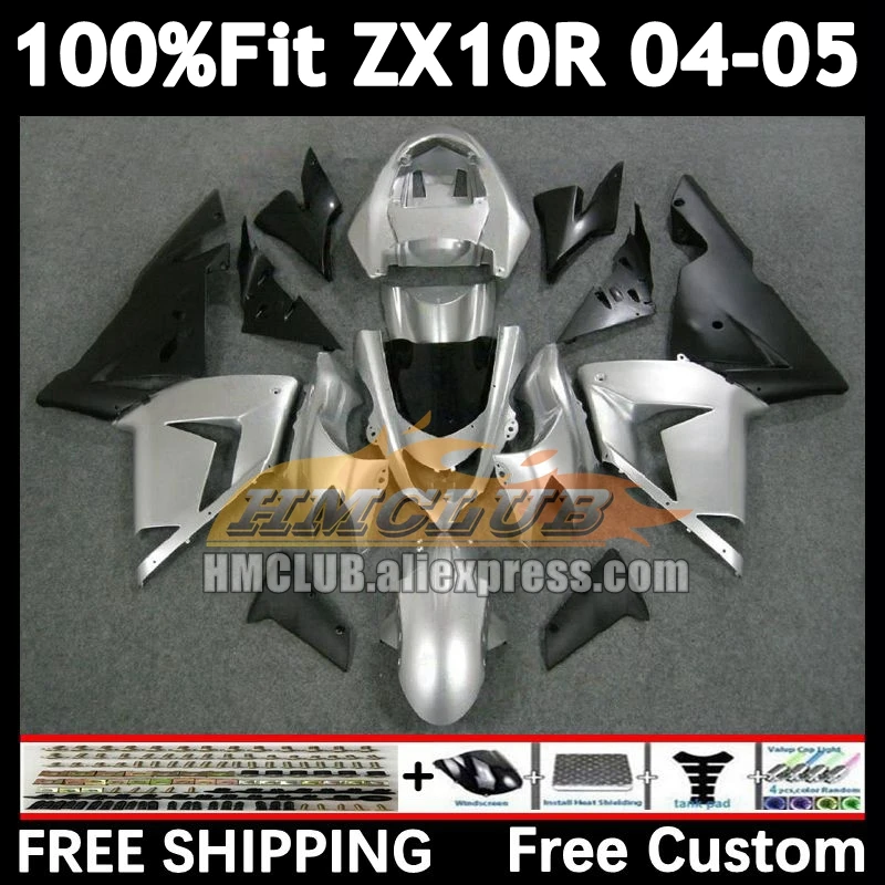 Injection Body For KAWASAKI NINJA ZX 1000 ZX 10R 10 R ZX-10R 167No.52 ZX1000CC 1000CC ZX10R 04 05 2004 2005 Fairing silver black