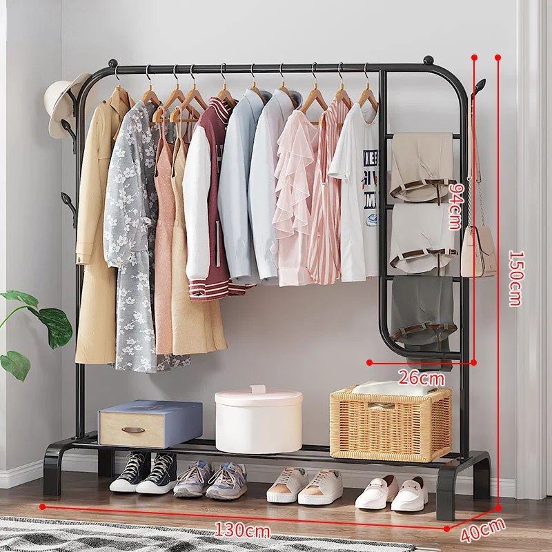 Kleidung Rack Doppel Pole Kleiderbügel Kleiderbügel Kleiderbügel Kleiderbügel Lagerung Rack Boden Kleiderbügel Lagerung Rack Kleidung Pferd Möbel Haushalt
