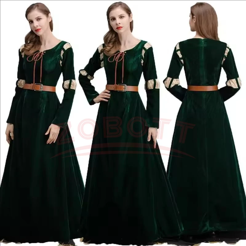 Tapfere Cartoon-Filmfigur Cosplay Kostüm Prinzessin Merida Hofkleid Halloween Retro Palace Performance Kleid Königin Kleid