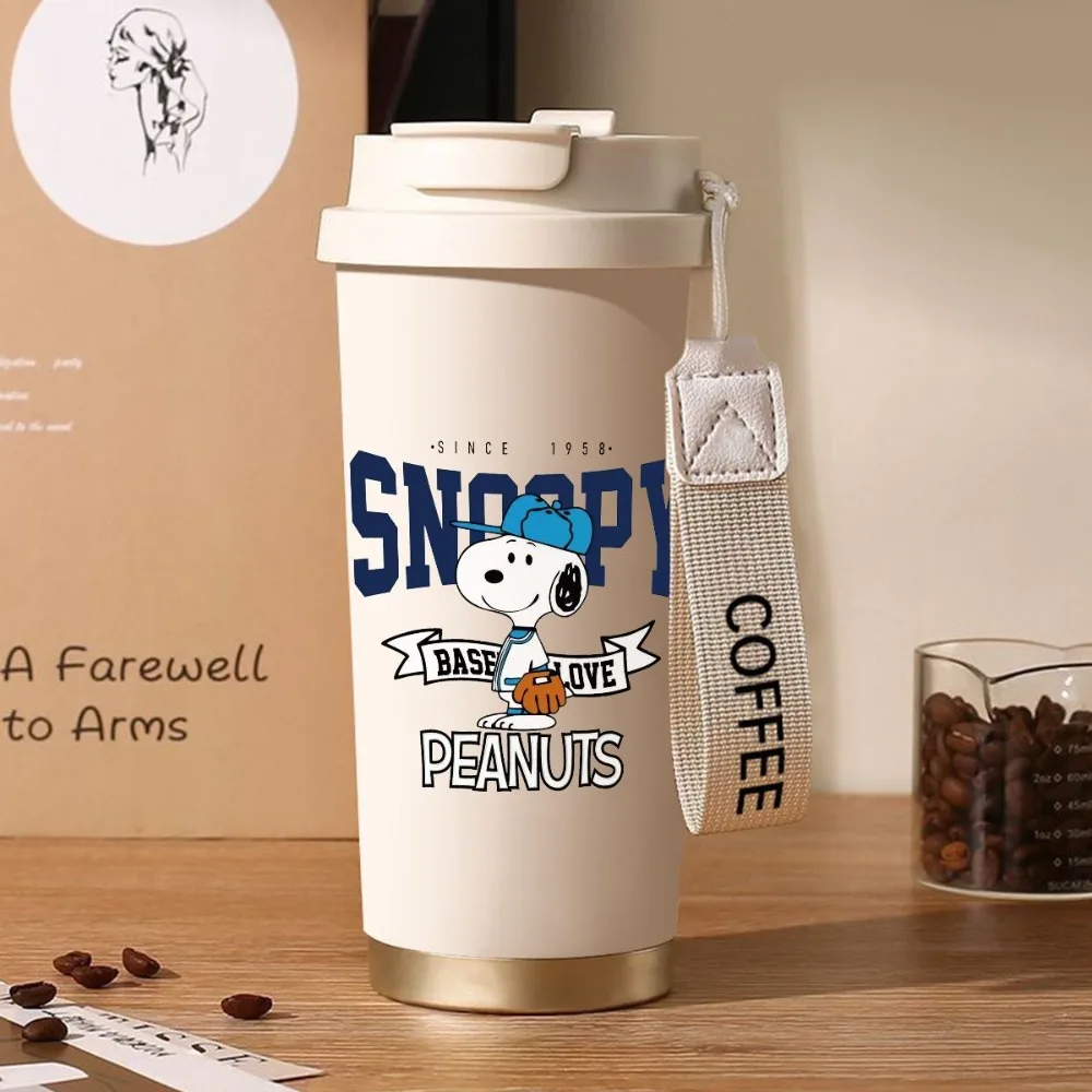 Snoopy Cartoon Thermos Cup Boys and Girls High Value Stainless Steel Cold Coffee Cup Car Large Capacity Straw Cups