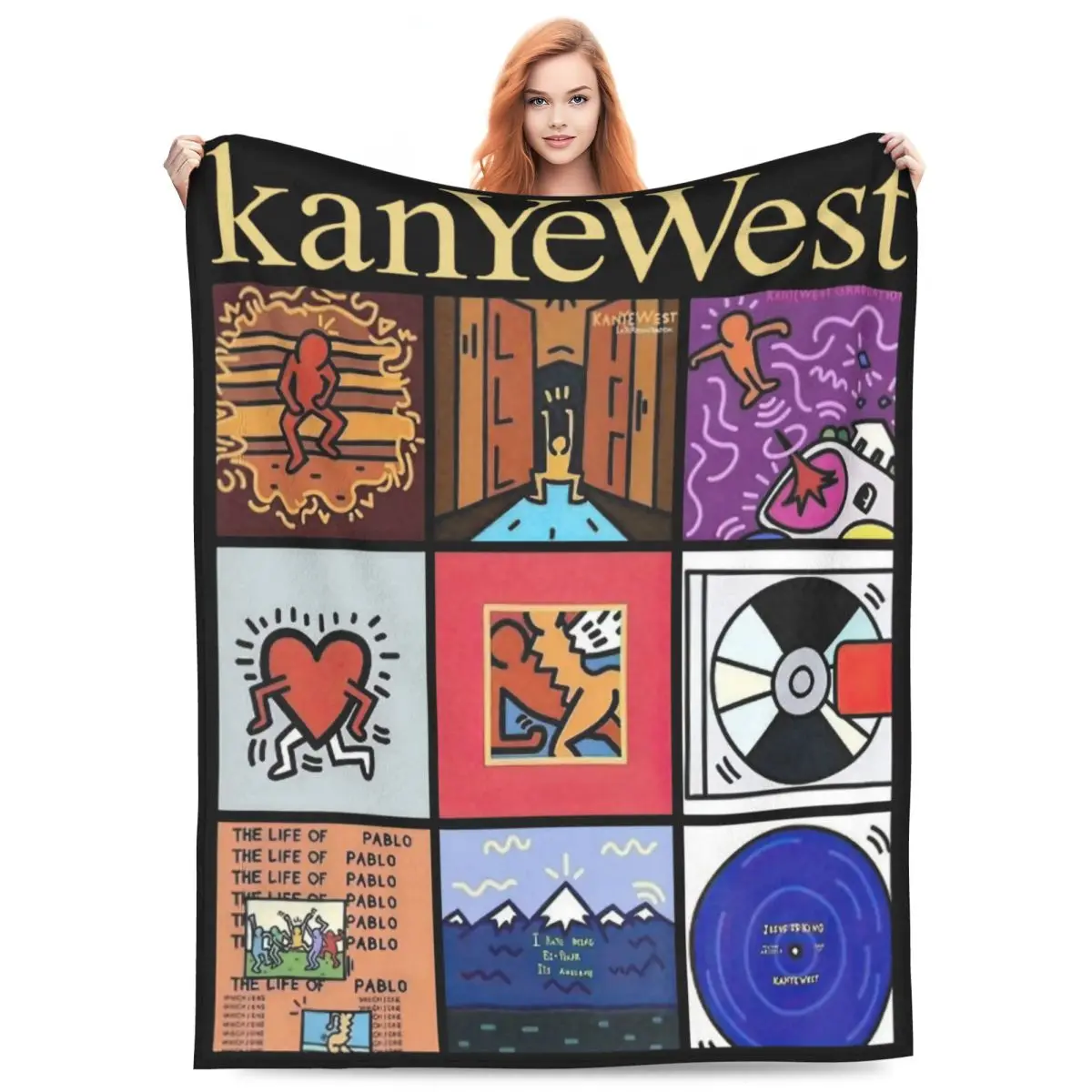 

Hip Hop Kanye West Music Merchandise Blanket Fleece Sofa HipHop Album Throw Blanket Comfortable Super Warm for Bedroom Bedspread