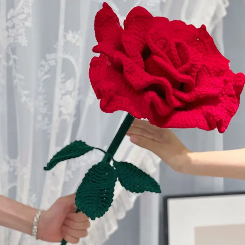 Hand Woven Bouquet Large Rose Valentine's Day Send Girlfriend Woolen Crochet Knitted Immortal Flower DIY Material Package