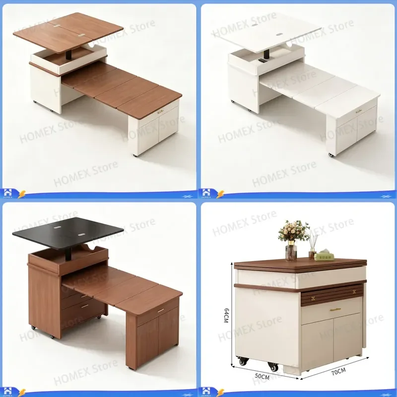 Medieval Style Lift Top Coffee Table Convertible Folding Expandable Side Cabinet Multifunctional Rolling Mini Table with