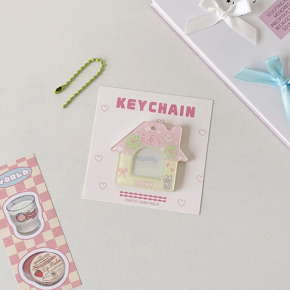 LLavero de fotos de dibujos animados de 1 pulgada, marco de fotos DIY, llaveros, Mini álbum de fotos, colgantes para casa, funda para tarjeta pequeña