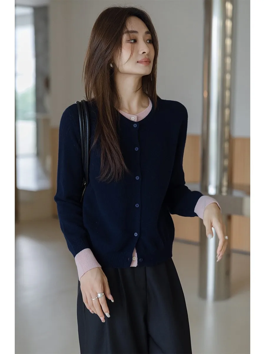 

Комплект из двух предметов: вязаный кардиган и свитер из 100% шерсти WangFeiJia, королевский синий, весенняя коллекция, женская трикотажная одежда