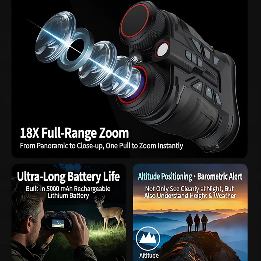 ZIYOUHU Compass with GPS Pressure Detection Large Screen WiFi Dual Tube Ranging Infrared Night Vision Device 18x Digital Zoom
