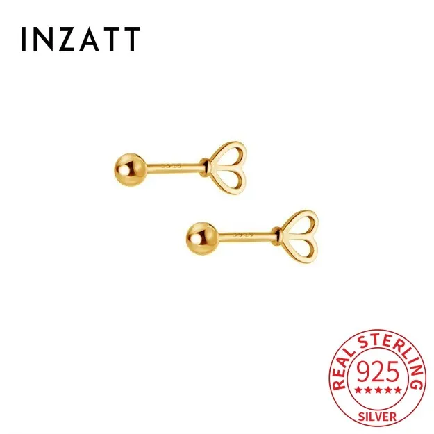 

INZATT Real 925 Sterling Silver Hollow Heart Piercing Screw Bead Mini Stud Earrings For Women Classic Fine Jewelry Accessories